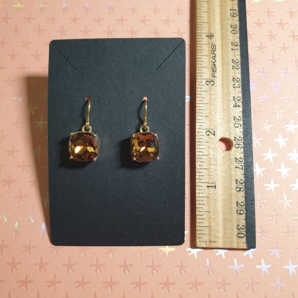 Vintage Facited Rhinestone Earrings Square Chocolate Brown Crystal Women Fashion - Picture 2 of 3